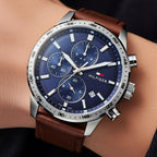 Tommy Hilfiger Trent 1791807 46mm Men's Multi-Function Watch – Blue & Brown Genuine Leather Strap