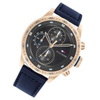 Tommy Hilfiger Trent 1791808 46mm Men's Multi-Function Watch – Grey & Blue Genuine Leather Strap