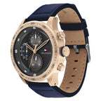 Tommy Hilfiger Trent 1791808 46mm Men's Multi-Function Watch – Grey & Blue Genuine Leather Strap