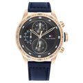 Tommy Hilfiger Trent 1791808 46mm Men's Multi-Function Watch – Grey & Blue Genuine Leather Strap