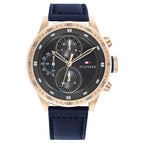 Tommy Hilfiger Trent 1791808 46mm Men's Multi-Function Watch – Grey & Blue Genuine Leather Strap