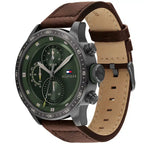 Tommy Hilfiger Trent 1791809 46mm Men's Multi-Function Watch – Green & Brown Genuine Leather Strap
