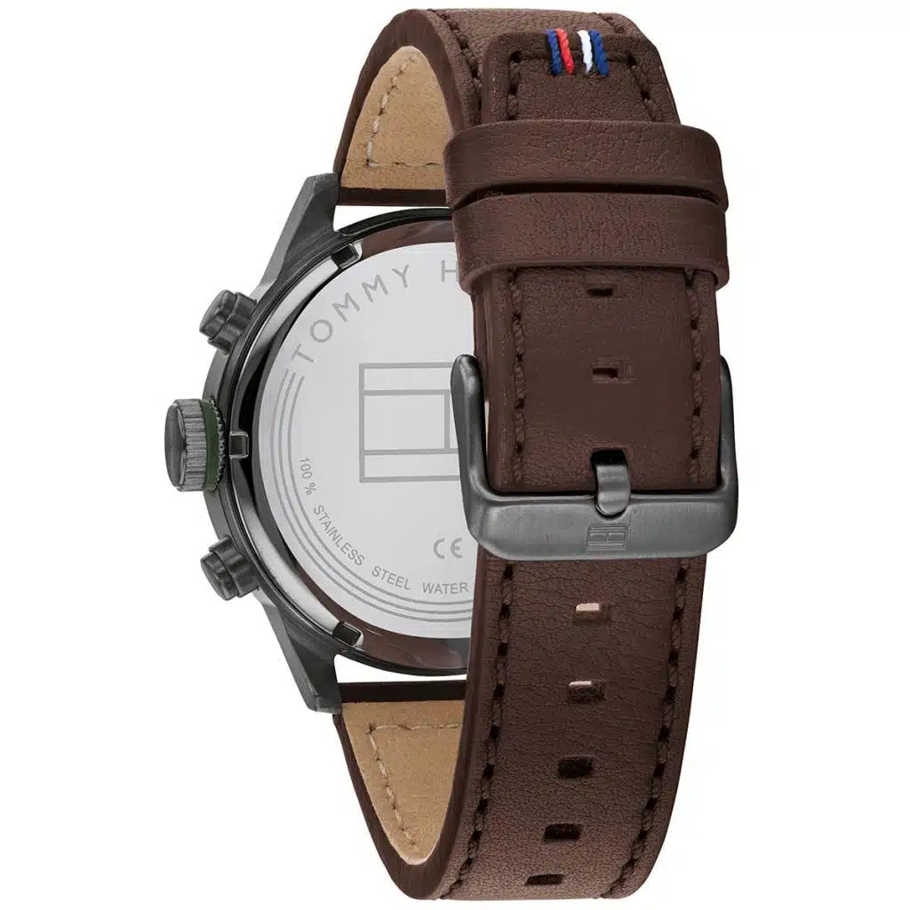 Tommy Hilfiger Trent 1791809 46mm Men's Multi-Function Watch – Green & Brown Genuine Leather Strap