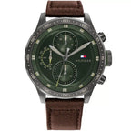 Tommy Hilfiger Trent 1791809 46mm Men's Multi-Function Watch – Green & Brown Genuine Leather Strap