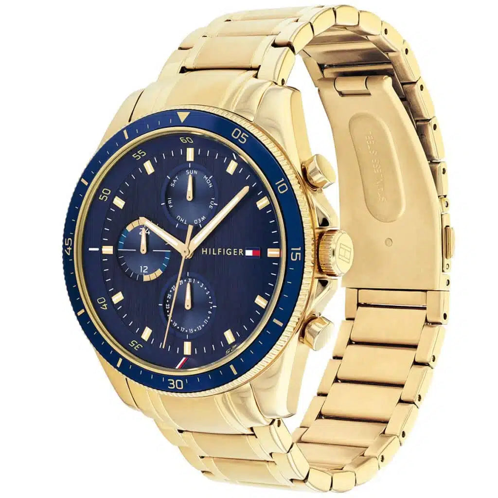 Tommy Hilfiger Parker 1791834 44mm Men's Multi-Function Watch – Blue & Gold Stainless Steel Bracelet