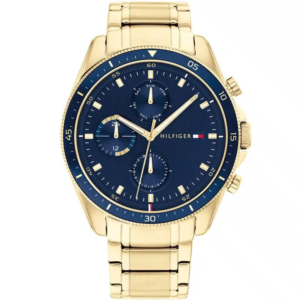 Tommy Hilfiger Parker 1791834 44mm Men's Multi-Function Watch – Blue & Gold Stainless Steel Bracelet