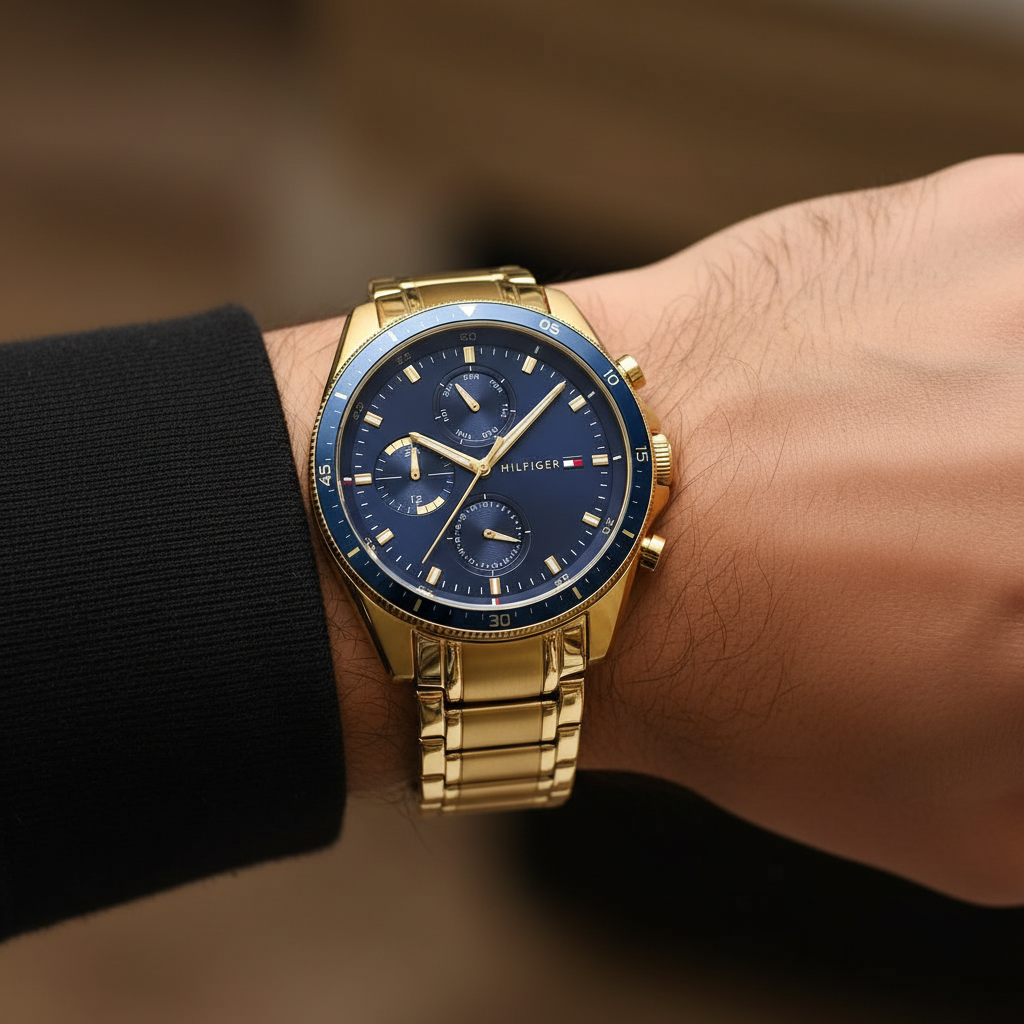 Tommy Hilfiger Parker 1791834 44mm Men's Multi-Function Watch – Blue & Gold Stainless Steel Bracelet