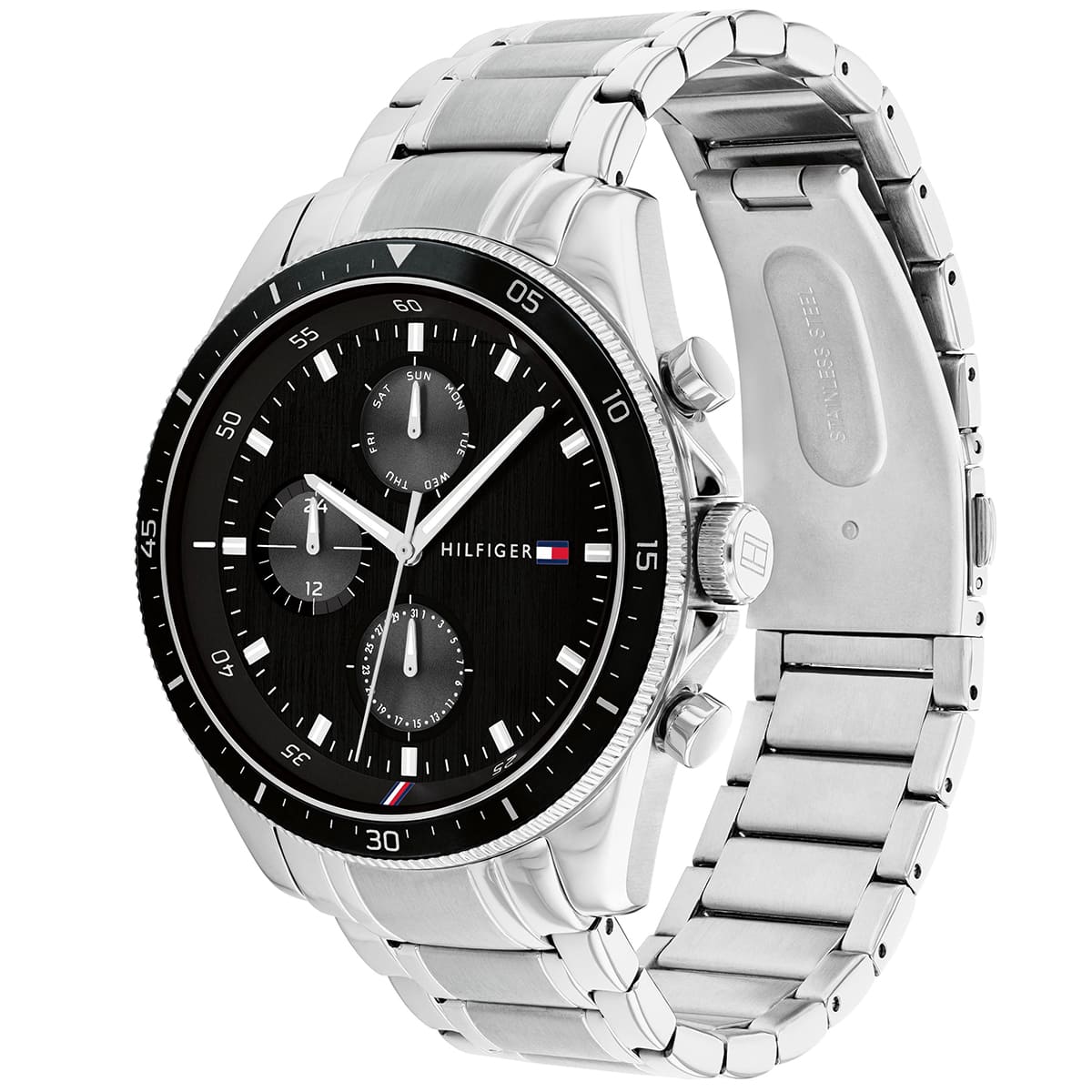 Tommy Hilfiger Parker 1791835 44mm Men's Multi-Function Watch – Black & Silver Stainless Steel Bracelet