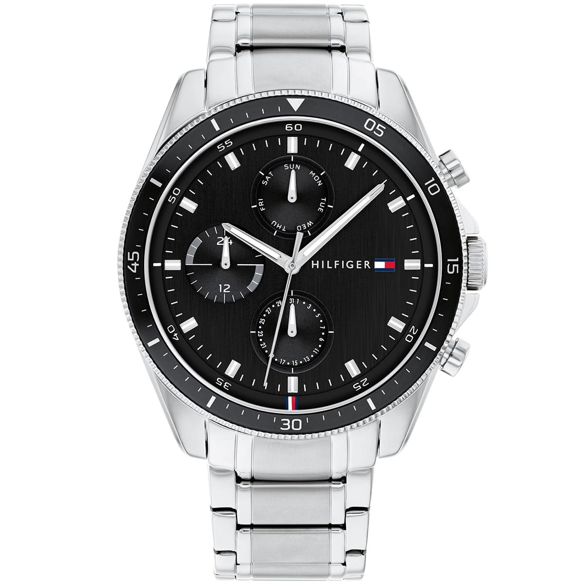 Tommy Hilfiger Parker 1791835 44mm Men's Multi-Function Watch – Black & Silver Stainless Steel Bracelet