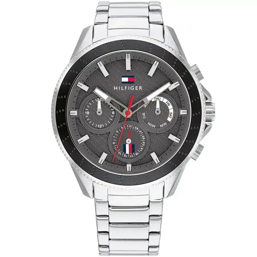 Tommy Hilfiger Aiden 1791857 45mm Men's Multi-Function Watch – Grey Textured & Silver Stainless Steel Bracelet