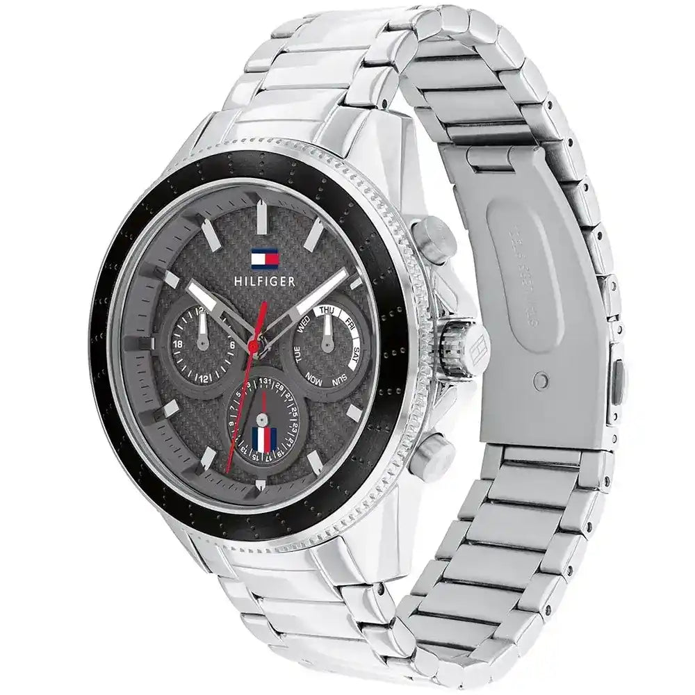 Tommy Hilfiger Aiden 1791857 45mm Men's Multi-Function Watch – Grey Textured & Silver Stainless Steel Bracelet
