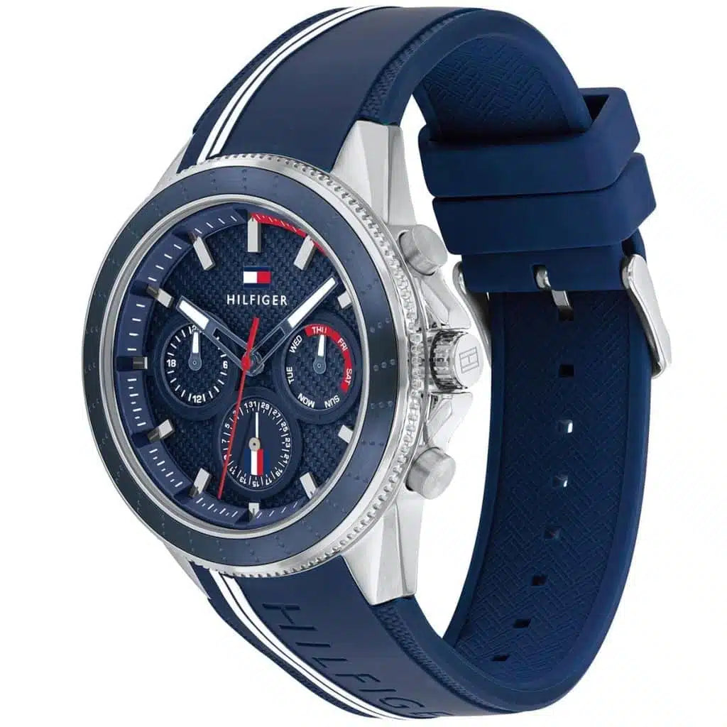 Tommy Hilfiger Aiden 1791859 45mm Men's Multi-Function Watch – Blue & Blue Silicone Strap
