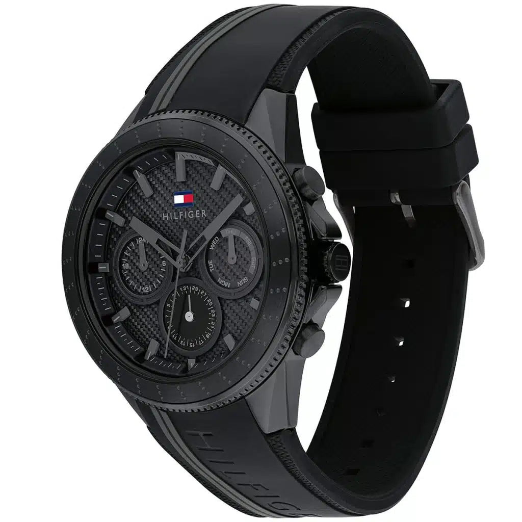 Tommy Hilfiger Aiden 1791861 44mm Men's Multi-Function Watch – Black & Black Silicone Strap
