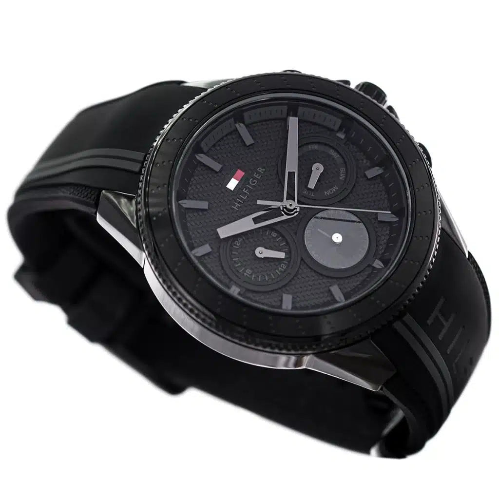Tommy Hilfiger Aiden 1791861 44mm Men's Multi-Function Watch – Black & Black Silicone Strap