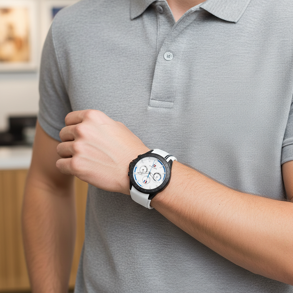 Tommy Hilfiger Aiden 1791862 45mm Men's Multi-Function Watch – White & White Silicone Strap