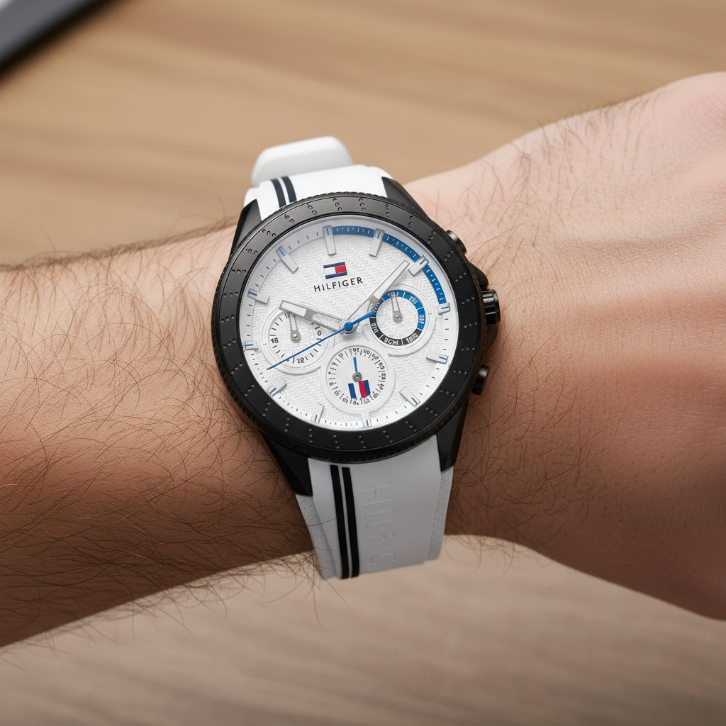 Tommy Hilfiger Aiden 1791862 45mm Men's Multi-Function Watch – White & White Silicone Strap