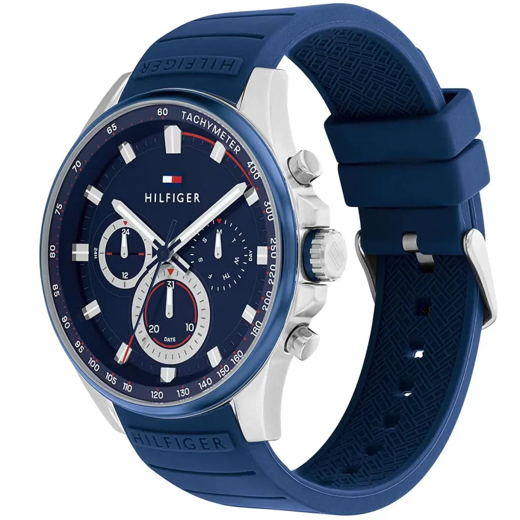 Tommy Hilfiger Max 1791970 44mm Men's Multi-Function Watch – Blue & Blue Silicone Strap