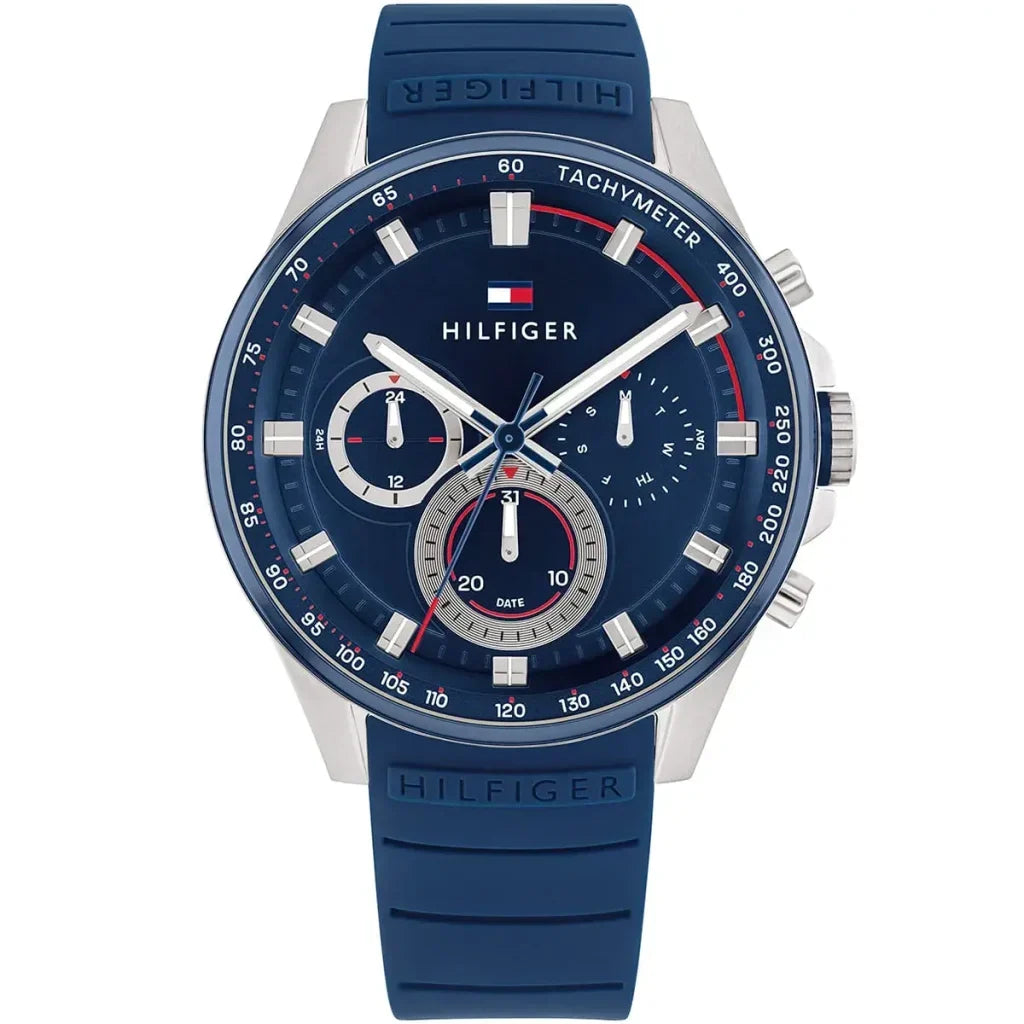 Tommy Hilfiger Max 1791970 44mm Men's Multi-Function Watch – Blue & Blue Silicone Strap