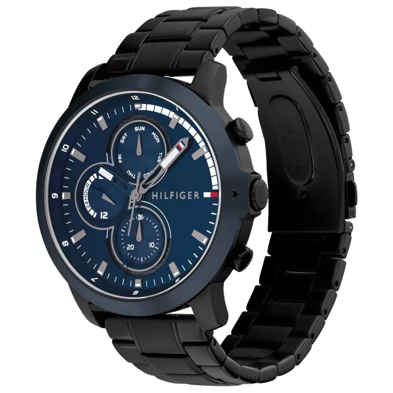 Tommy Hilfiger Lars 1792049 46mm Men's Multi-Function Watch – Navy & Black Stainless Steel Bracelet