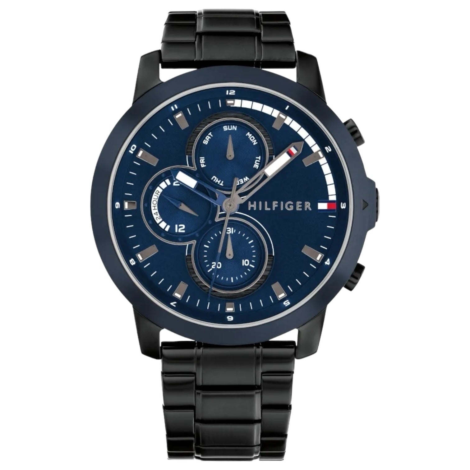 Tommy Hilfiger Lars 1792049 46mm Men's Multi-Function Watch – Navy & Black Stainless Steel Bracelet