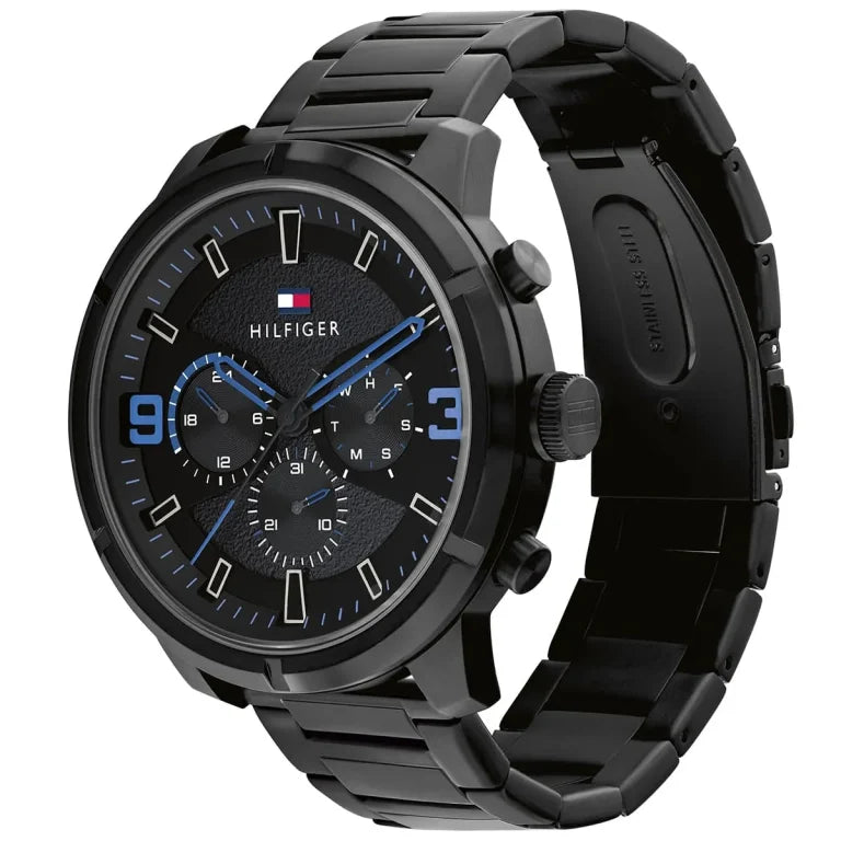 Tommy Hilfiger Wild 1792070 50mm Men's Multi-Function Watch – Black Textured & Black Stainless Steel Bracelet