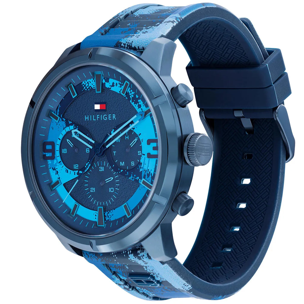 Tommy Hilfiger Wild 1792073 50mm Men's Multi-Function Watch – Blue Textured & Camo Silicone Strap