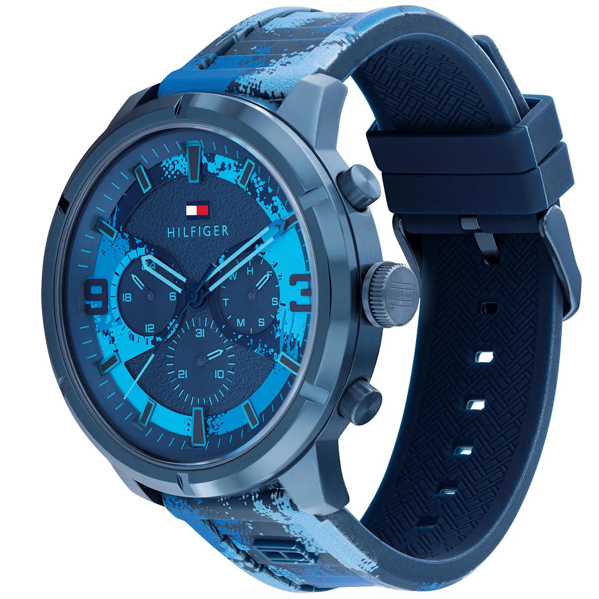 Tommy Hilfiger Wild 1792073 50mm Men's Multi-Function Watch – Blue Textured & Camo Silicone Strap