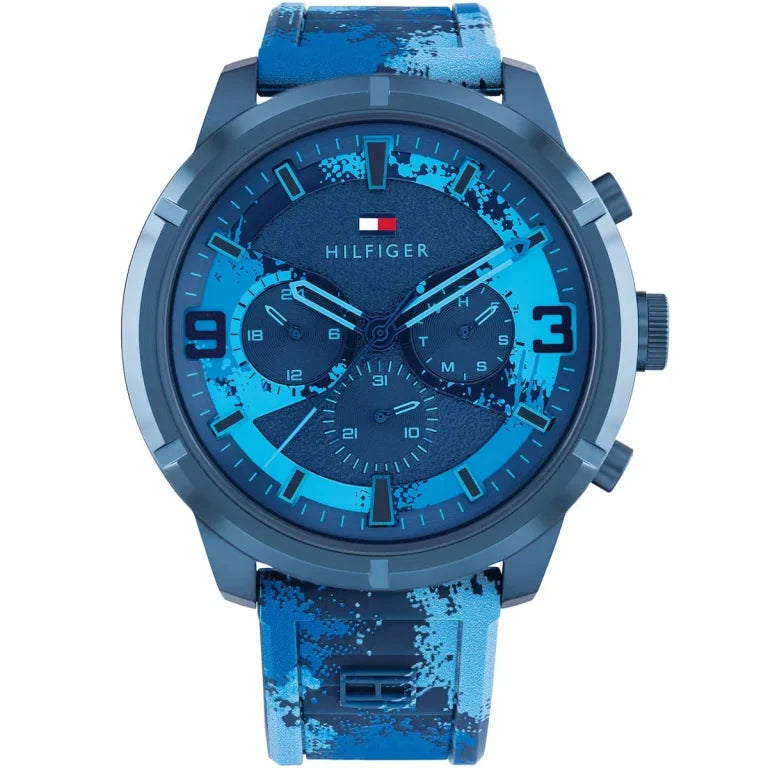 Tommy Hilfiger Wild 1792073 50mm Men's Multi-Function Watch – Blue Textured & Camo Silicone Strap