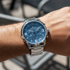 Tommy Hilfiger Wild 1792077 50mm Men's Multi-Function Watch – Blue Textured & Silver Stainless Steel Bracelet