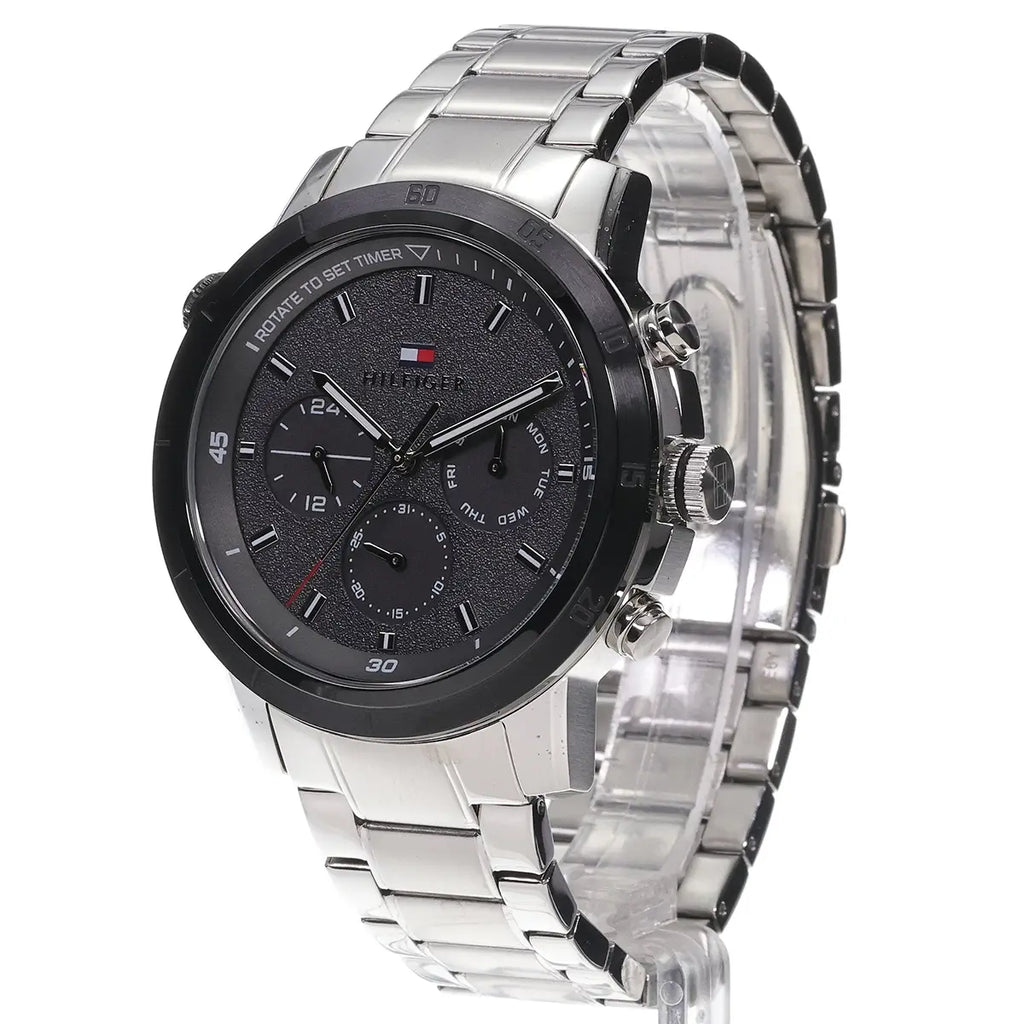 Tommy Hilfiger Troy 1792106 46mm Men's Multi-Function Watch – Black & Silver Stainless Steel Bracelet