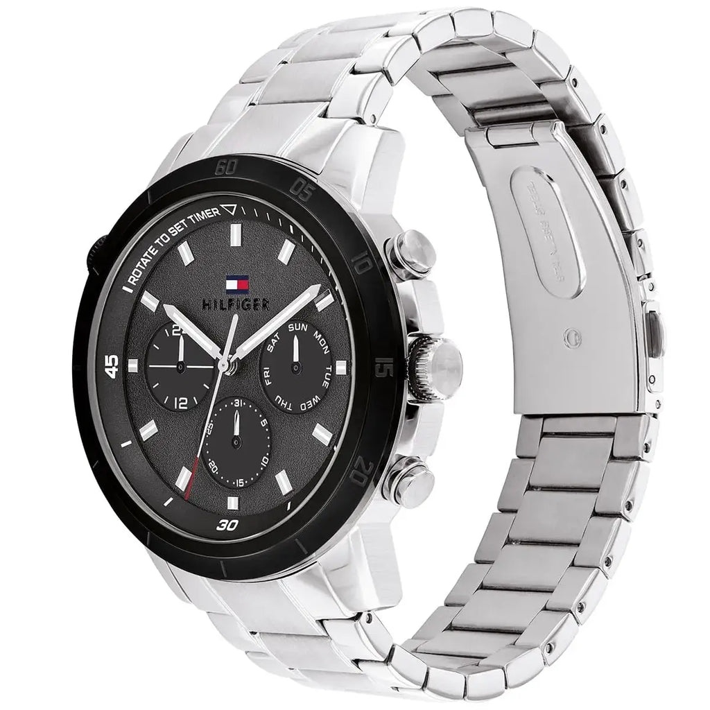 Tommy Hilfiger Troy 1792106 46mm Men's Multi-Function Watch – Black & Silver Stainless Steel Bracelet