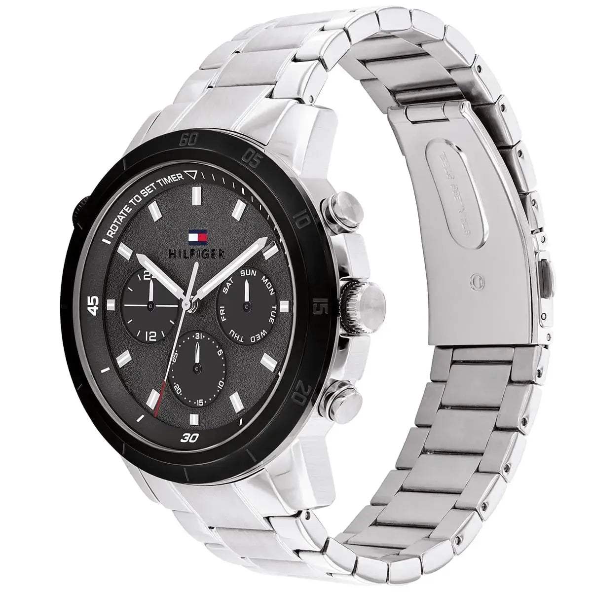 Tommy Hilfiger Troy 1792106 46mm Men's Multi-Function Watch – Black & Silver Stainless Steel Bracelet