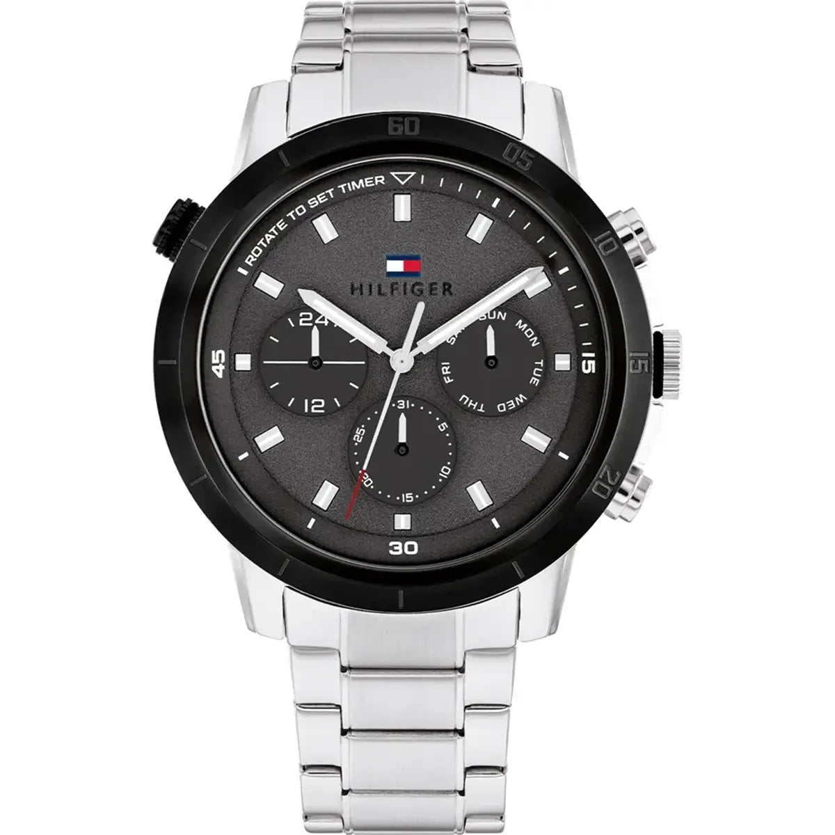 Tommy Hilfiger Troy 1792106 46mm Men's Multi-Function Watch – Black & Silver Stainless Steel Bracelet