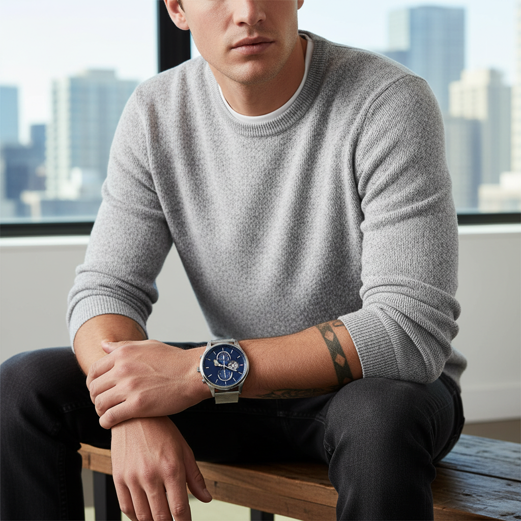 Tommy Hilfiger Baker 1710504 44mm Men's Multi-Function Watch – Navy & Silver Stainless Steel Mesh Bracelet