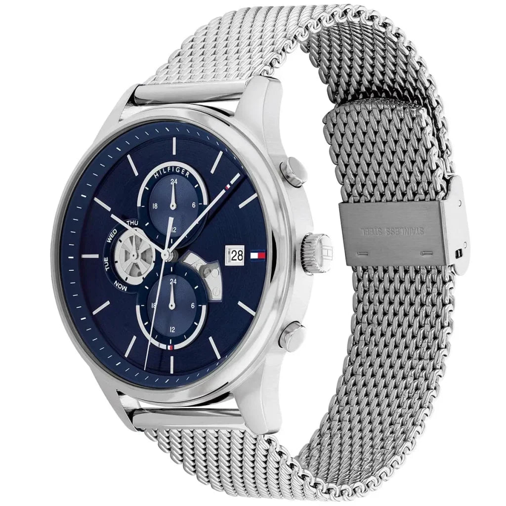 Tommy Hilfiger Baker 1710504 44mm Men's Multi-Function Watch – Navy & Silver Stainless Steel Mesh Bracelet