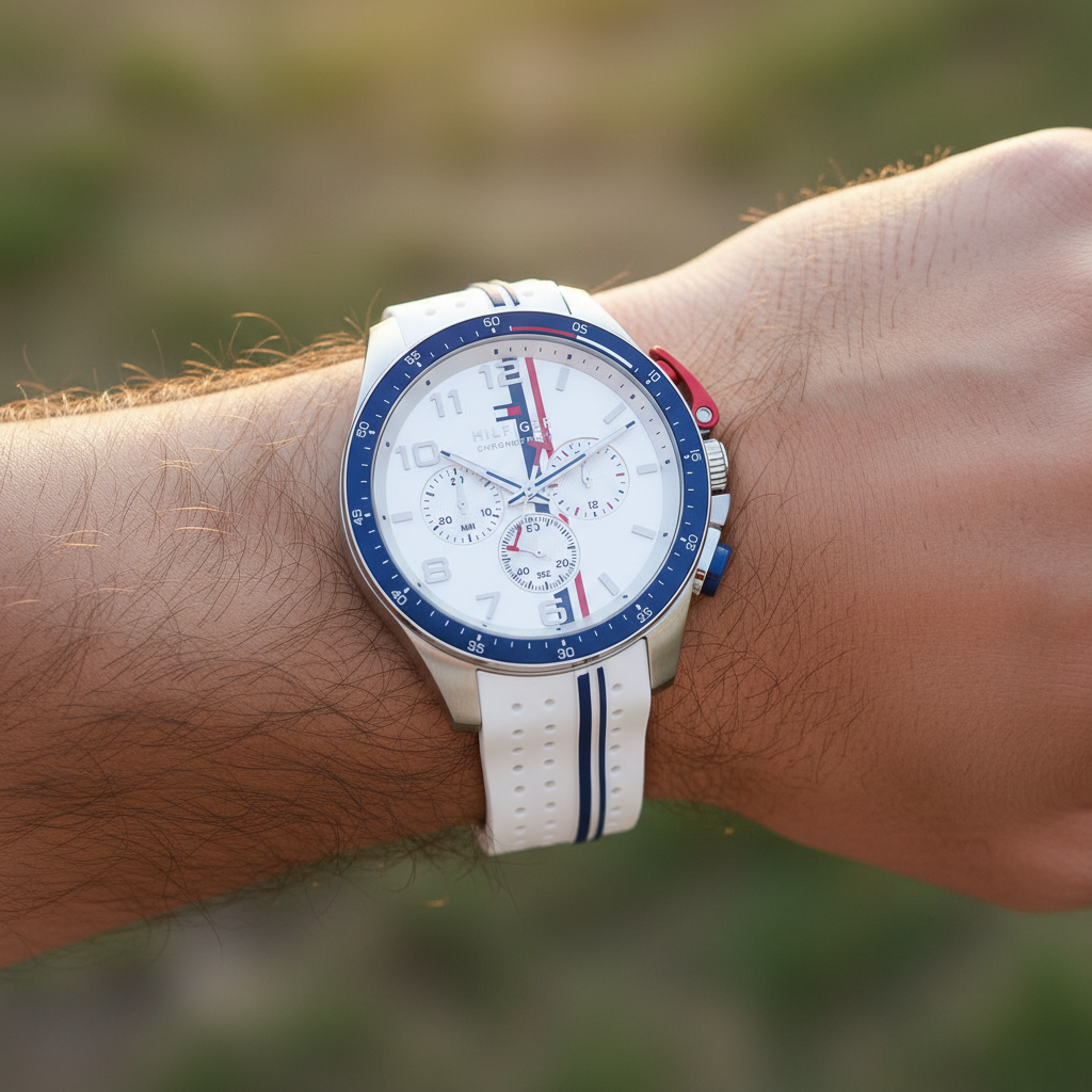 Tommy Hilfiger Bank 1792167 46mm Men's Chronograph Watch – White & White Rubber Strap