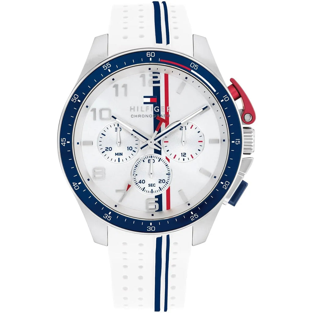 Tommy Hilfiger Bank 1792167 46mm Men's Chronograph Watch – White & White Rubber Strap
