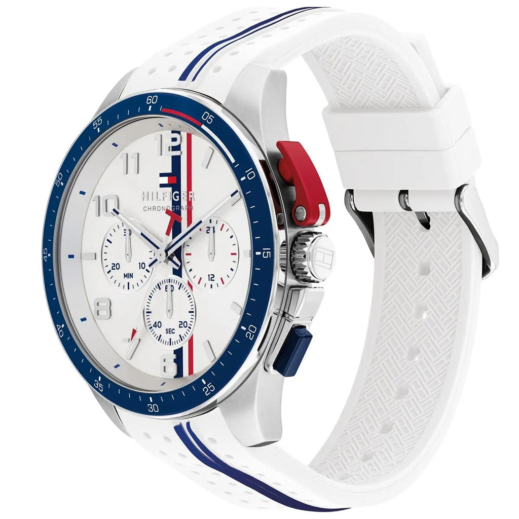 Tommy Hilfiger Bank 1792167 46mm Men's Chronograph Watch – White & White Rubber Strap