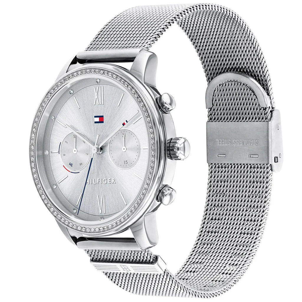 Tommy Hilfiger Blake 1782301 38mm Women's Multi-Function Watch – Silver Sunray & Silver Stainless Steel Mesh Bracelet