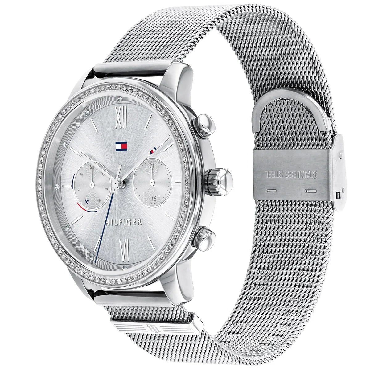 Tommy Hilfiger Blake 1782301 38mm Women's Multi-Function Watch – Silver Sunray & Silver Stainless Steel Mesh Bracelet