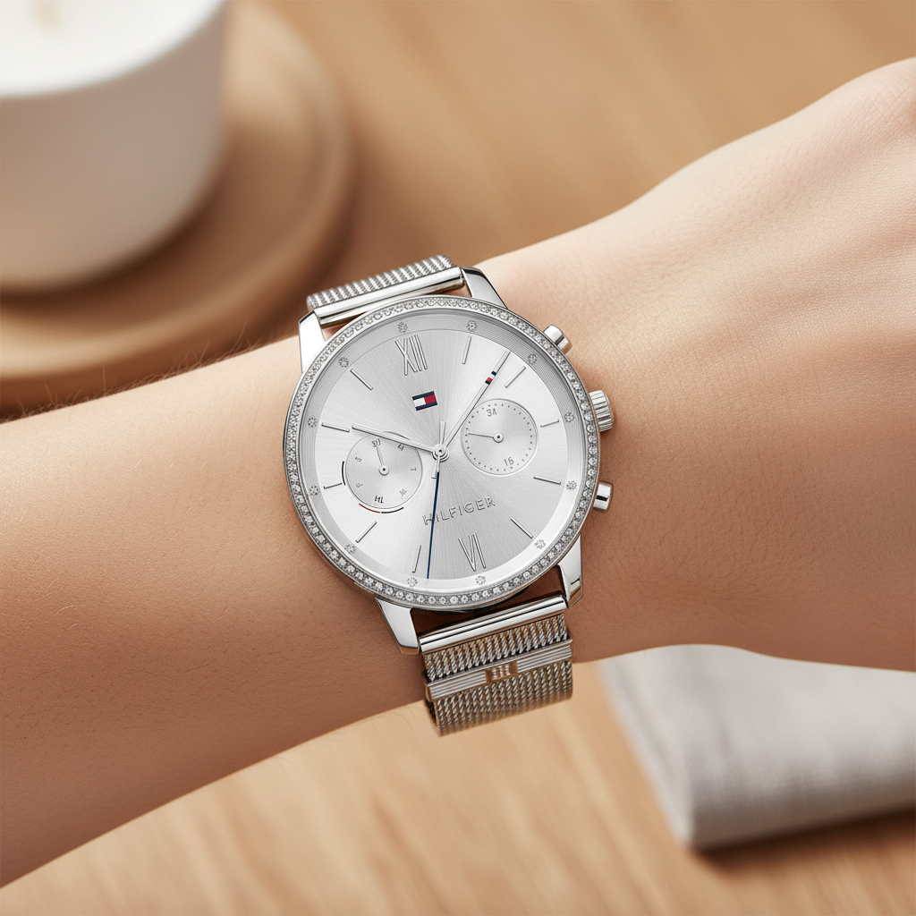 Tommy Hilfiger Blake 1782301 38mm Women's Multi-Function Watch – Silver Sunray & Silver Stainless Steel Mesh Bracelet