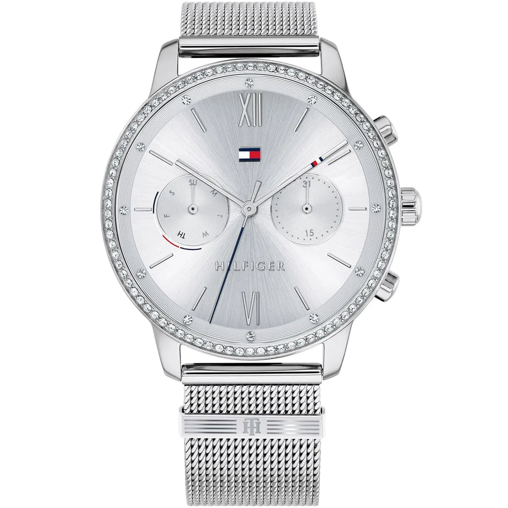 Tommy Hilfiger Blake 1782301 38mm Women's Multi-Function Watch – Silver Sunray & Silver Stainless Steel Mesh Bracelet