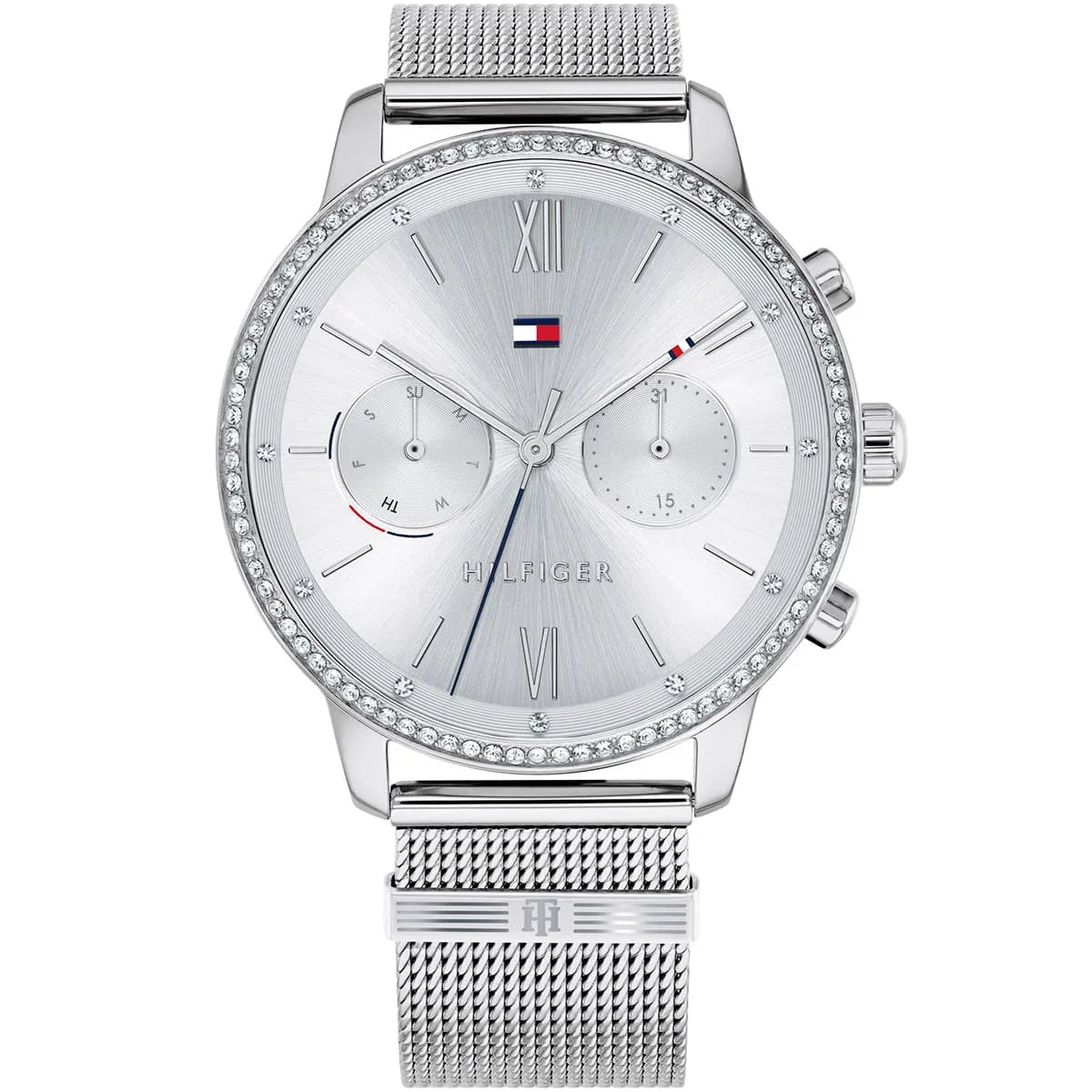 Tommy Hilfiger Blake 1782301 38mm Women's Multi-Function Watch – Silver Sunray & Silver Stainless Steel Mesh Bracelet