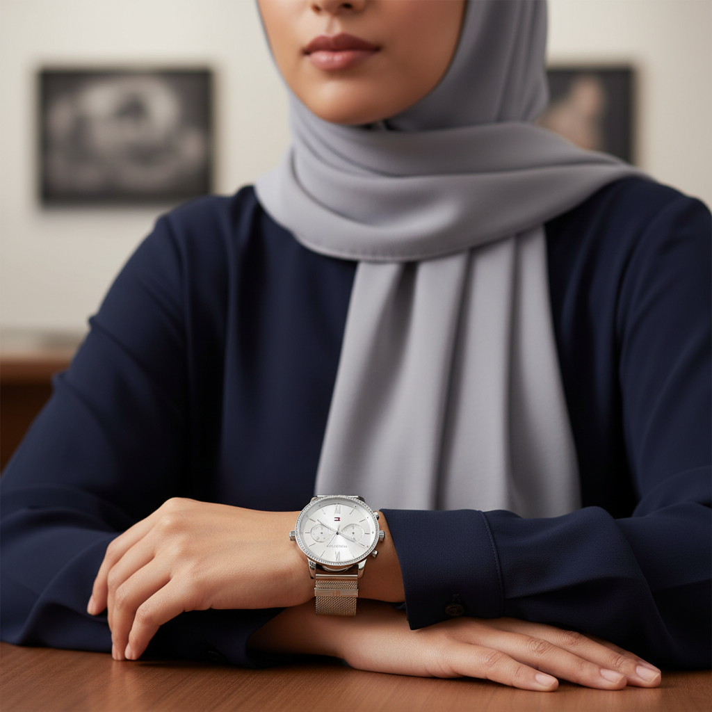 Tommy Hilfiger Blake 1782301 38mm Women's Multi-Function Watch – Silver Sunray & Silver Stainless Steel Mesh Bracelet