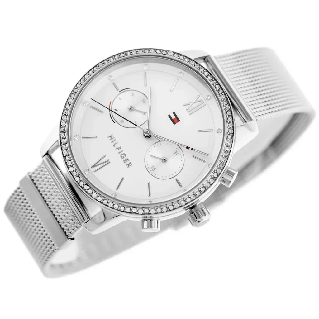 Tommy Hilfiger Blake 1782301 38mm Women's Multi-Function Watch – Silver Sunray & Silver Stainless Steel Mesh Bracelet