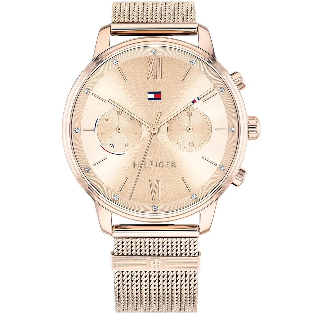 Tommy Hilfiger Blake 1782303 38mm Women's Multi-Function Watch – Gold Sunray & Gold Stainless Steel Mesh Bracelet