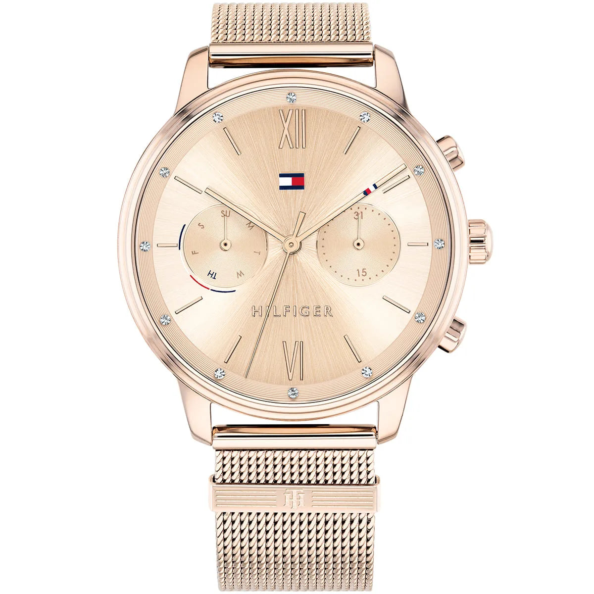 Tommy Hilfiger Blake 1782303 38mm Women's Multi-Function Watch – Gold Sunray & Gold Stainless Steel Mesh Bracelet