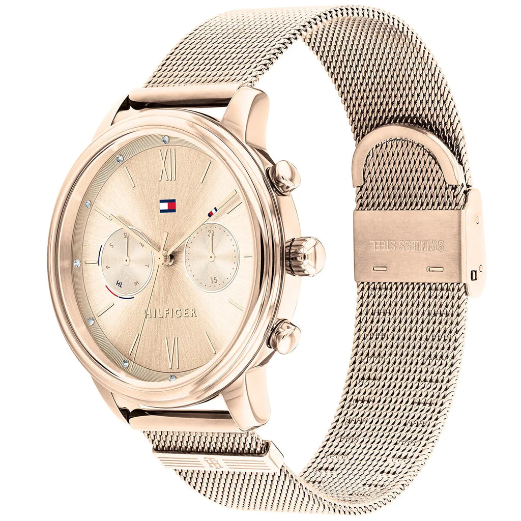Tommy Hilfiger Blake 1782303 38mm Women's Multi-Function Watch – Gold Sunray & Gold Stainless Steel Mesh Bracelet