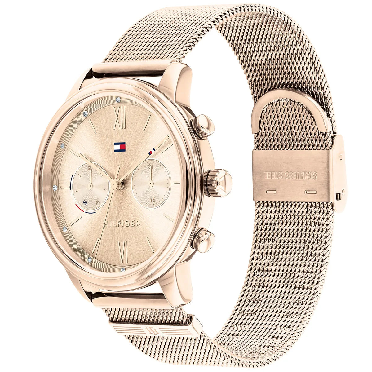Tommy Hilfiger Blake 1782303 38mm Women's Multi-Function Watch – Gold Sunray & Gold Stainless Steel Mesh Bracelet