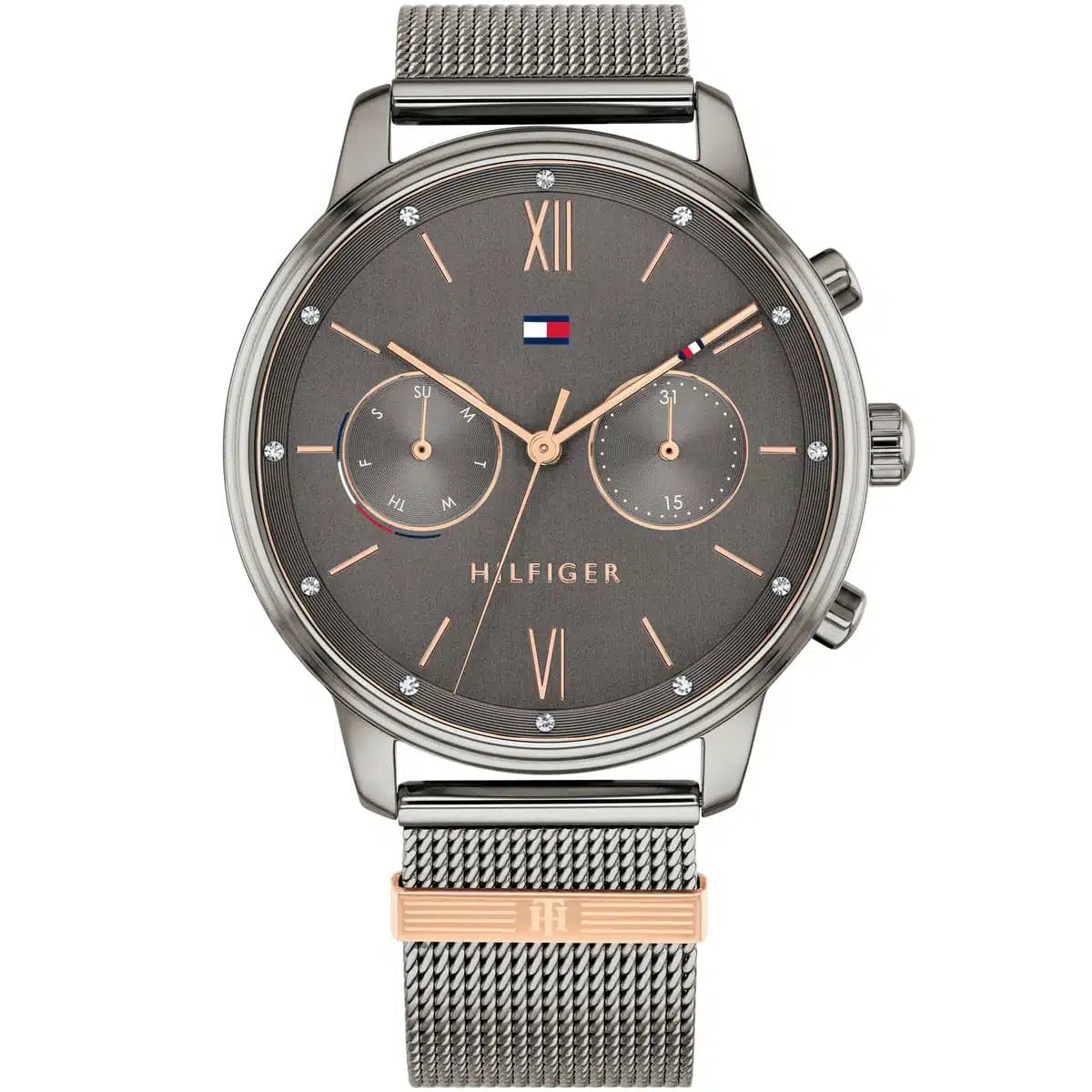 Tommy Hilfiger Blake 1782304 38mm Women's Multi-Function Watch – Grey Sunray & Grey Stainless Steel Mesh Bracelet